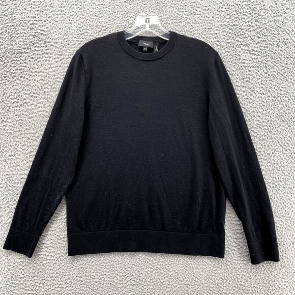Theory Sweater Women's Medium Black Fitted Crew Neck Luxe Merino Wool Preppy 90s - Picture 2 of 11